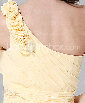 Sheath/ Column One Shoulder Knee-length Chiffon Over Satin Bridesmaid Dress