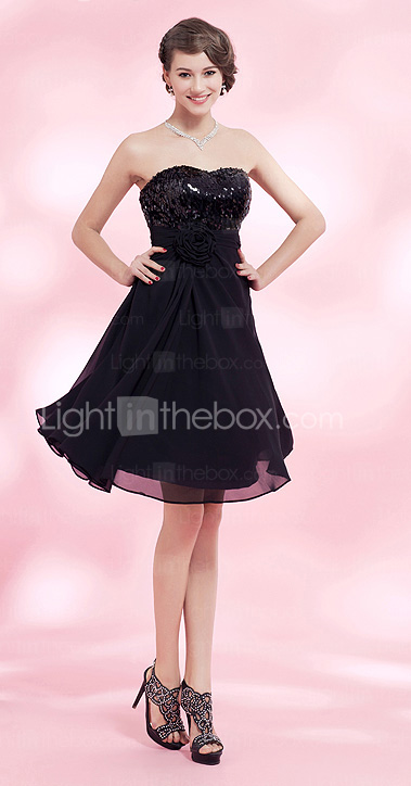  A-line Sweetheart Knee-length Chiffon Over Sequins Cocktail Dress With Flower