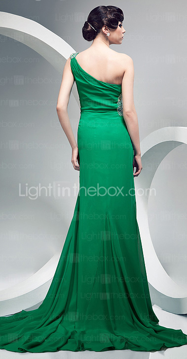 Sheath/Column One Shoulder Chiffon Evening Dress With Sweep/Brush Train Sheath/Column One Shoulder Chiffon Evening Dress With Sweep/Brush Train