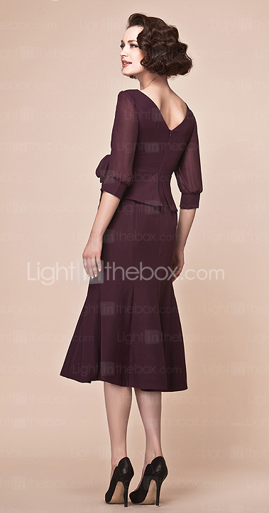 Trumpet/Mermaid V-neck Tea-length Chiffon Mother Of The Bride Dress Trumpet/Mermaid V-neck Tea-length Chiffon Mother Of The Bride Dress