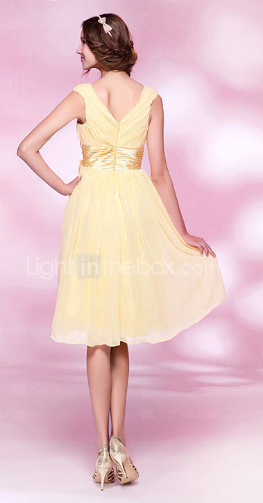 A-line V-neck Knee-length Chiffon Elastic Woven Satin Cocktail Dress