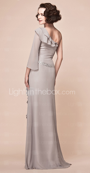 Sheath/Column One Shoulder Floor-length Chiffon And Stretch Satin Mother Of The Bride Dress