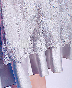A-line High Neck Knee-length Lace Over Stretch Satin Cocktail Dress