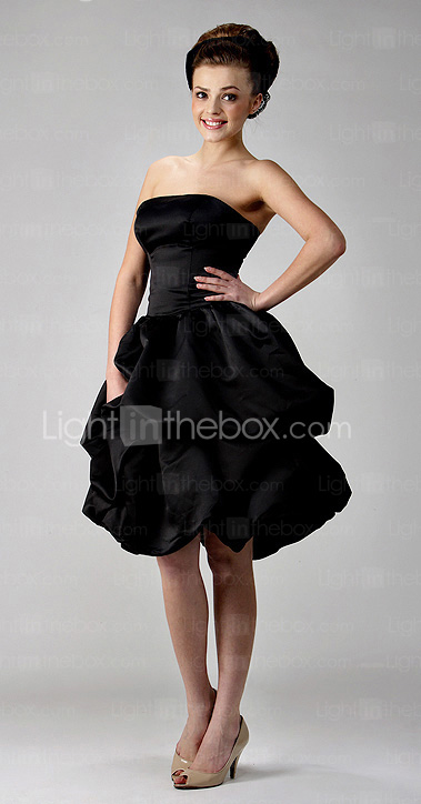 Clearance!Ball Gown Strapless Knee-length Satin Bridesmaid/ Wedding Party Dress