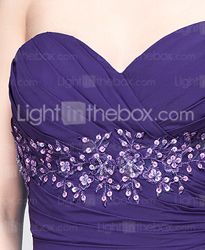 Sheath/Column Chiffon Over Elastic Silk-like Satin Evening Dress With Flowers And Court Train