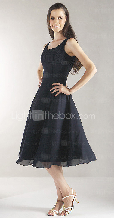 A-line Straps Tea-length Chiffon Bridesmaid/ Wedding Party Dress