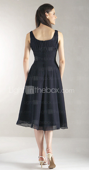 A-line Straps Tea-length Chiffon Bridesmaid/ Wedding Party Dress