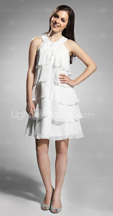Chiffon Sheath/ Column Jewel Knee-length Cocktail/ Homecoming Dress