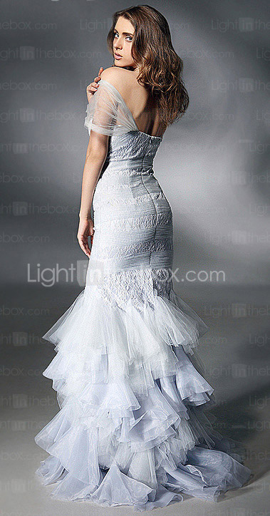 Trumpet/ Mermaid Off-the-shoulder Floor-length Satin And Tulle Evening Dress inspired by Heidi Klum at Golden Globe Trumpet/ Mermaid Off-the-shoulder Floor-length Satin And Tulle Evening Dress inspired by Heidi Klum at Golden Globe