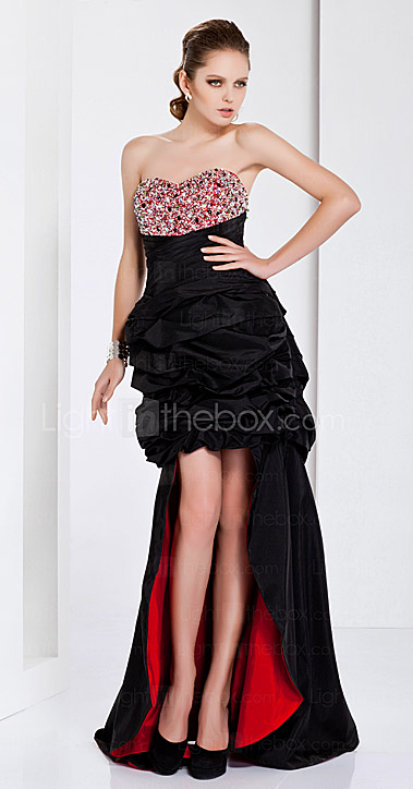 haut bas A-ligne sweetheart asymétrique robe de soirée en taffetas
