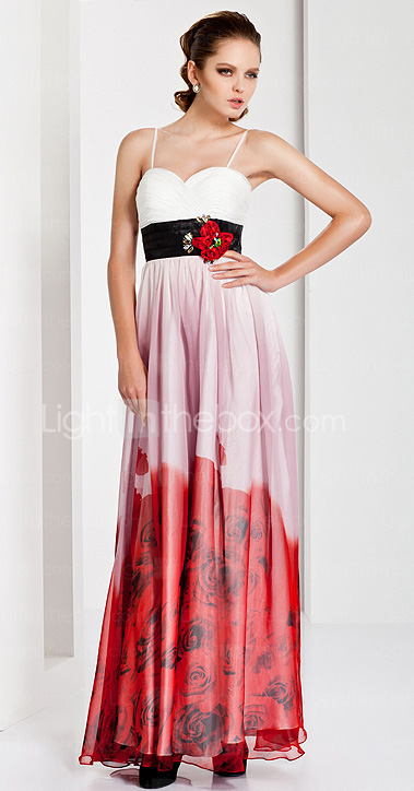  Sheath / Column Spaghetti Straps Floor-length Chiffon Evening Dress