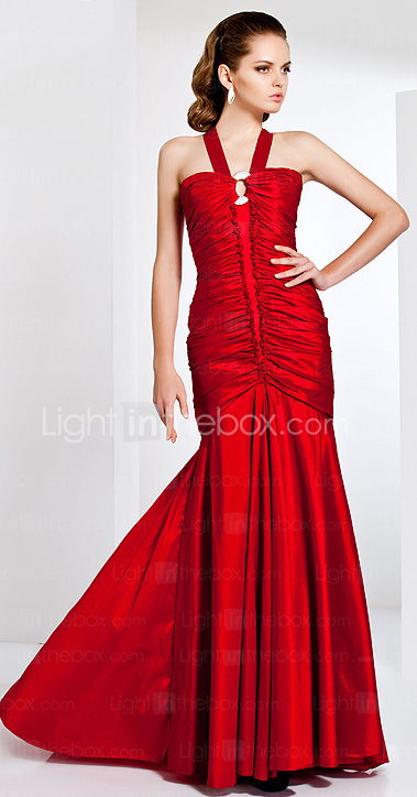 Trumpet / Mermaid Straps Sweep / Brush Train Taffeta Evening Dress Trumpet / Mermaid Straps Sweep / Brush Train Taffeta Evening Dress