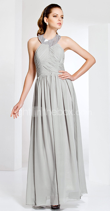 Sequined Jewel Neck Floor-length Chiffon Evening Dress Sequined Jewel Neck Floor-length Chiffon Evening Dress