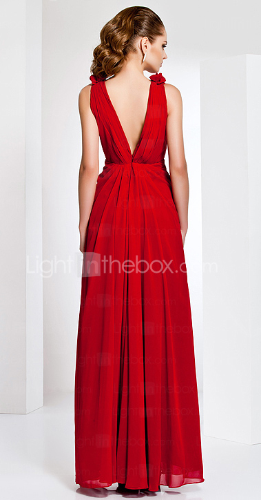 Sheath/ Column V-neck Floor-length Chiffon Evening Dress