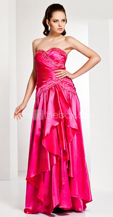 Asymmetrical Sweetheart Neck Stretch Satin Evening Dress