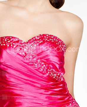 Asymmetrical Sweetheart Neck Stretch Satin Evening Dress