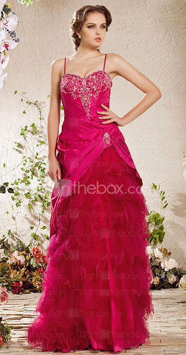 A-line Spaghetti Straps Floor-length Taffeta Tulle Evening Dress A-line Spaghetti Straps Floor-length Taffeta Tulle Evening Dress