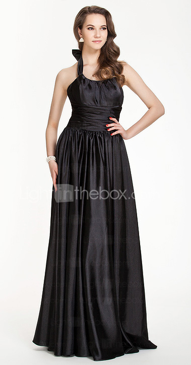 Sheath/Column Halter Floor-length Stretch Satin Bridesmaid Dress Sheath/Column Halter Floor-length Stretch Satin Bridesmaid Dress