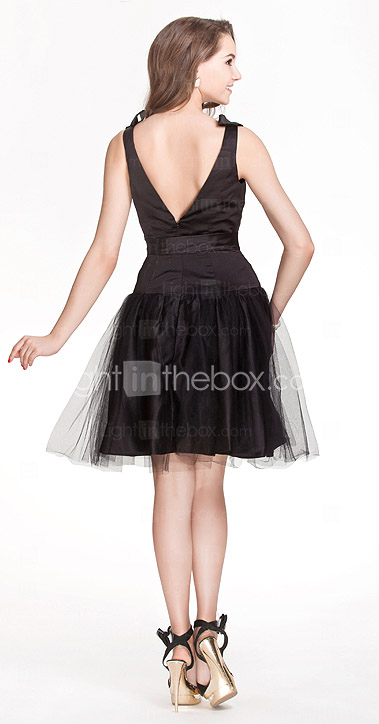 V-neck A-line Satin And Tulle Bridesmaid Dress