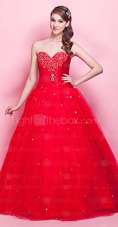 Ball Gown Strapless Sweetheart Floor-length Satin Tulle Evening Dress 