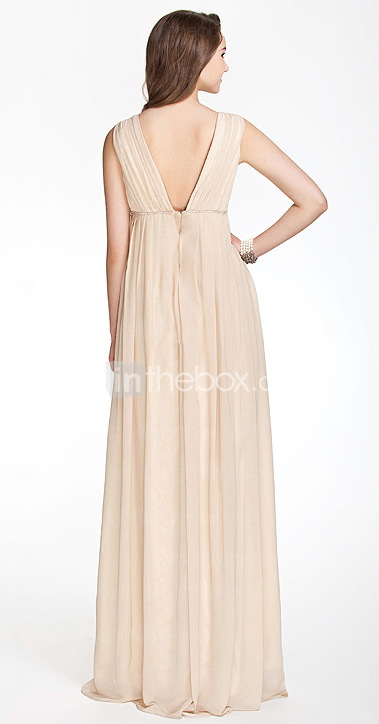 Empire V-neck Floor-length Chiffon Over Elastic Satin Bridesmaid/ Wedding Party Dress