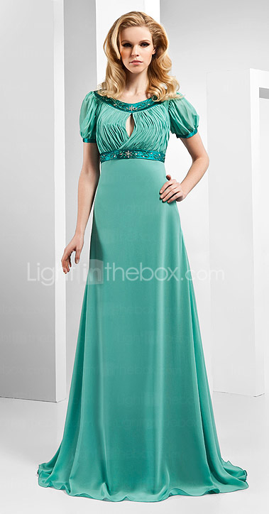 A-line Scoop Floor-length Chiffon And Stretch Satin Evening Dress 
