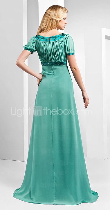 A-line Scoop Floor-length Chiffon And Stretch Satin Evening Dress 