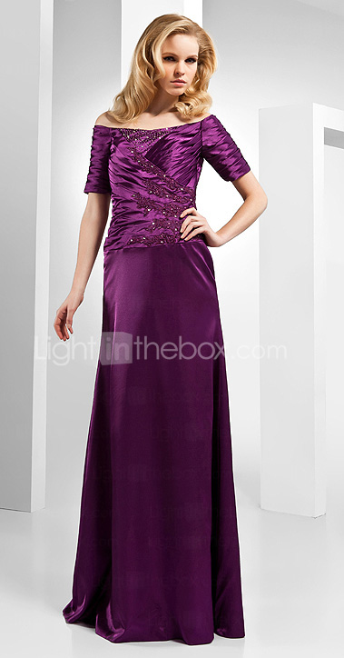 bainha / coluna off-the-ombro assoalho-comprimento de cetim vestido de noite