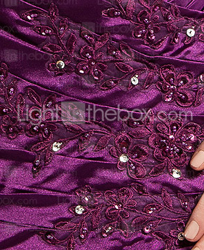 bainha / coluna off-the-ombro assoalho-comprimento de cetim vestido de noite