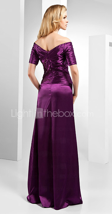 bainha / coluna off-the-ombro assoalho-comprimento de cetim vestido de noite