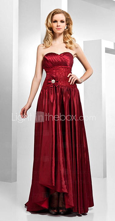 A-line Sweetheart Asymmetrical Floor-length Stretch Satin Lace Evening Dress A-line Sweetheart Asymmetrical Floor-length Stretch Satin Lace Evening Dress