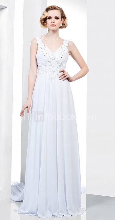 Sheath/ Column V-neck Watteau Train Chiffon Lace Evening Dress Sheath/ Column V-neck Watteau Train Chiffon Lace Evening Dress