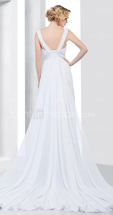 Sheath/ Column V-neck Watteau Train Chiffon Lace Evening Dress Sheath/ Column V-neck Watteau Train Chiffon Lace Evening Dress