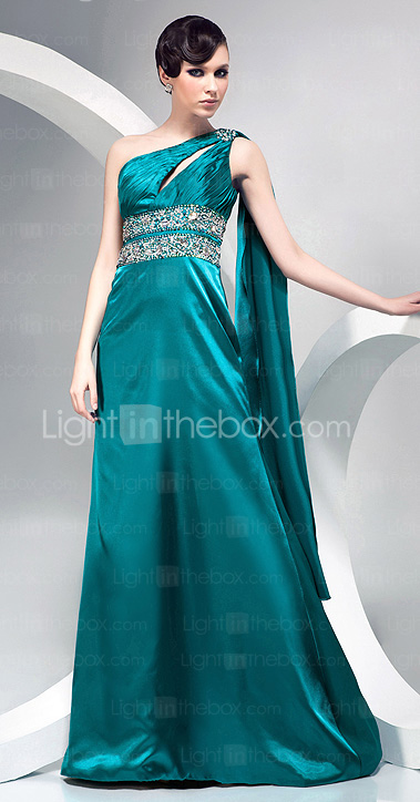 A-line One Shoulder Sweep/ Brush Train Stretch Satin Evening Dress
