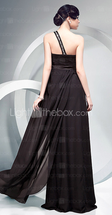 Sheath/ Column One Shoulder Floor-length Chiffon Over Stretch Satin Evening Dress Sheath/ Column One Shoulder Floor-length Chiffon Over Stretch Satin Evening Dress