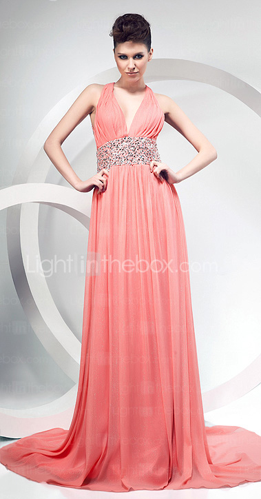 Sheath/Column Halter Court Train Chiffon Evening Dress Sheath/Column Halter Court Train Chiffon Evening Dress