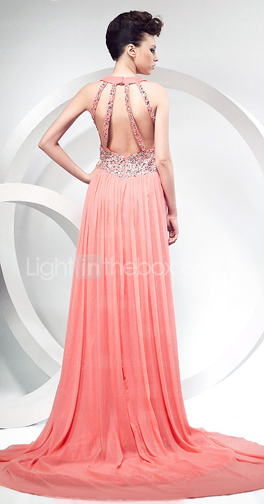 Sheath/Column Halter Court Train Chiffon Evening Dress Sheath/Column Halter Court Train Chiffon Evening Dress
