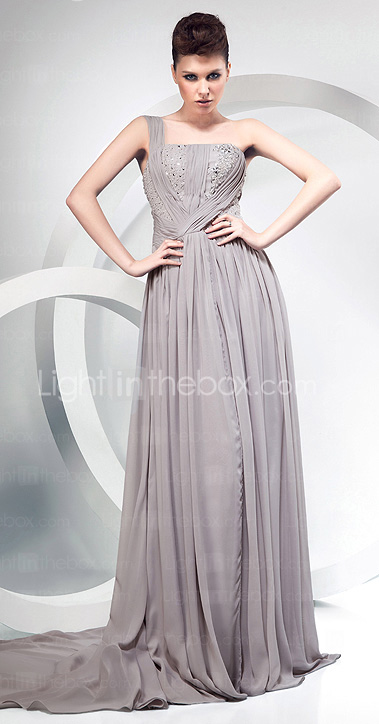 A-line One Shoulder Court Train Chiffon Evening Dress A-line One Shoulder Court Train Chiffon Evening Dress
