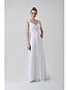 Sheath/Column V-neck Watteau Train Chiffon Draped Wedding Dress 