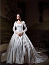 Ball Gown Long Sleeves Cathedral Train Luxury Wedding Dress With Beaded Appliques