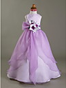 A-line Scoop Floor-length Satin Organza Flower Girl Dress 