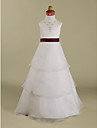 A-line Jewel Floor-length Satin Organza Flower Girl Dress