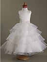 Ball Gown Square Tea-length Satin  Organza Flower Girl Dress 
