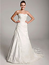 A-line Sweetheart Court Train Satin Wedding Dress with Slip Front