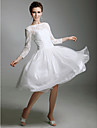 A-line Bateau Knee-length Satin Wedding Dress