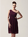 Sheath/ Column One Shoulder Knee-length Chiffon Over Elastic Satin Bridesmaid Dress