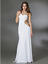 Sheath/ Column One Shoulder Floor-length Chiffon Over Elastic Woven Satin Evening Dress