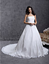 Ball Gown Strapless Cathedral Train Chiffon Over Satin Wedding Dress 