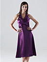 A-line Halter Tea-length Stretch Satin Bridesmaid/Wedding Party Dress