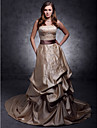 a-Linie trägerlosen Kapelle Zug Satin Brautkleid mit Schleife